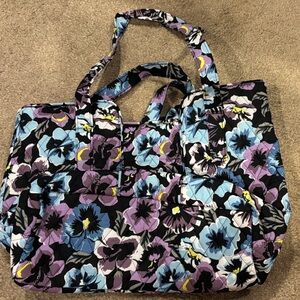 Floral Tote Bag - Black, Purple, Blue